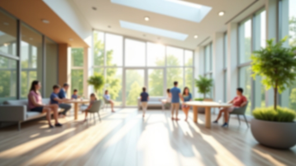 Konceptuální vizualizace budoucího sociálního systému, moderní design prostředí